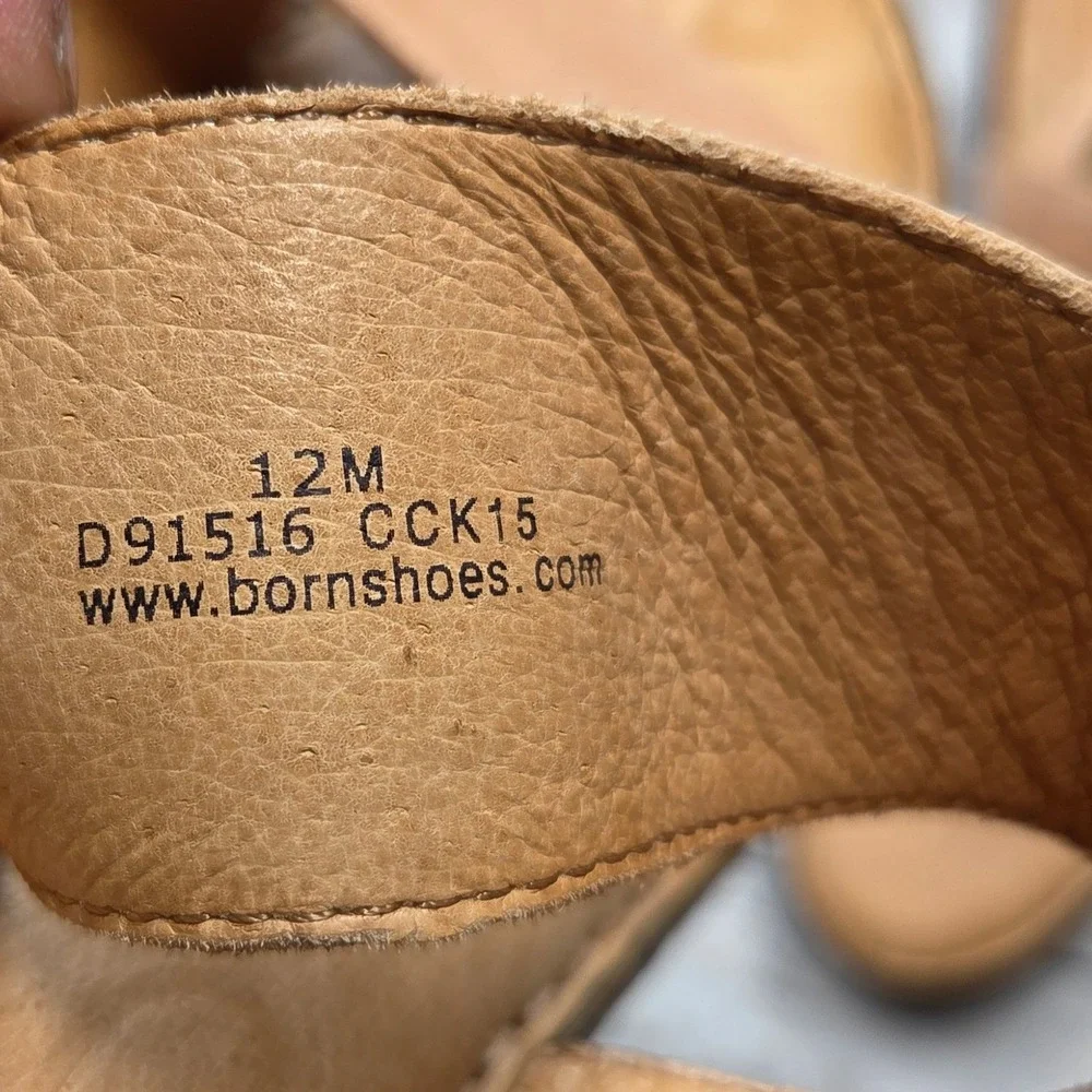 Born D91516 CCK15 Leather Wedge Slingback Sandals Women 12 Tan Nude Boho Comfort